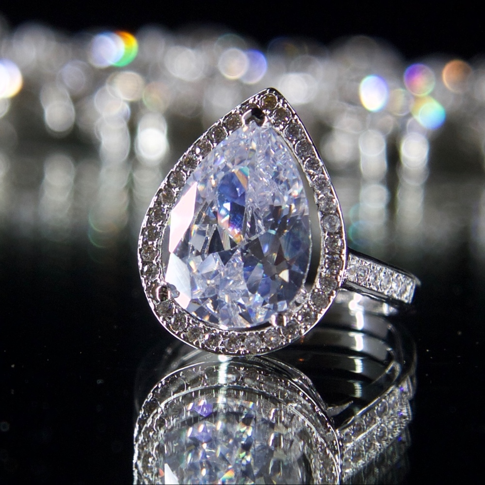 14kt Gold Dipped Swarovski Halo Engagement Ring - image 1